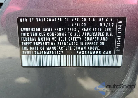 2013 Volkswagen Jetta Tdi from USA, damaged, VIN 3VWLL7AJ6DM351127